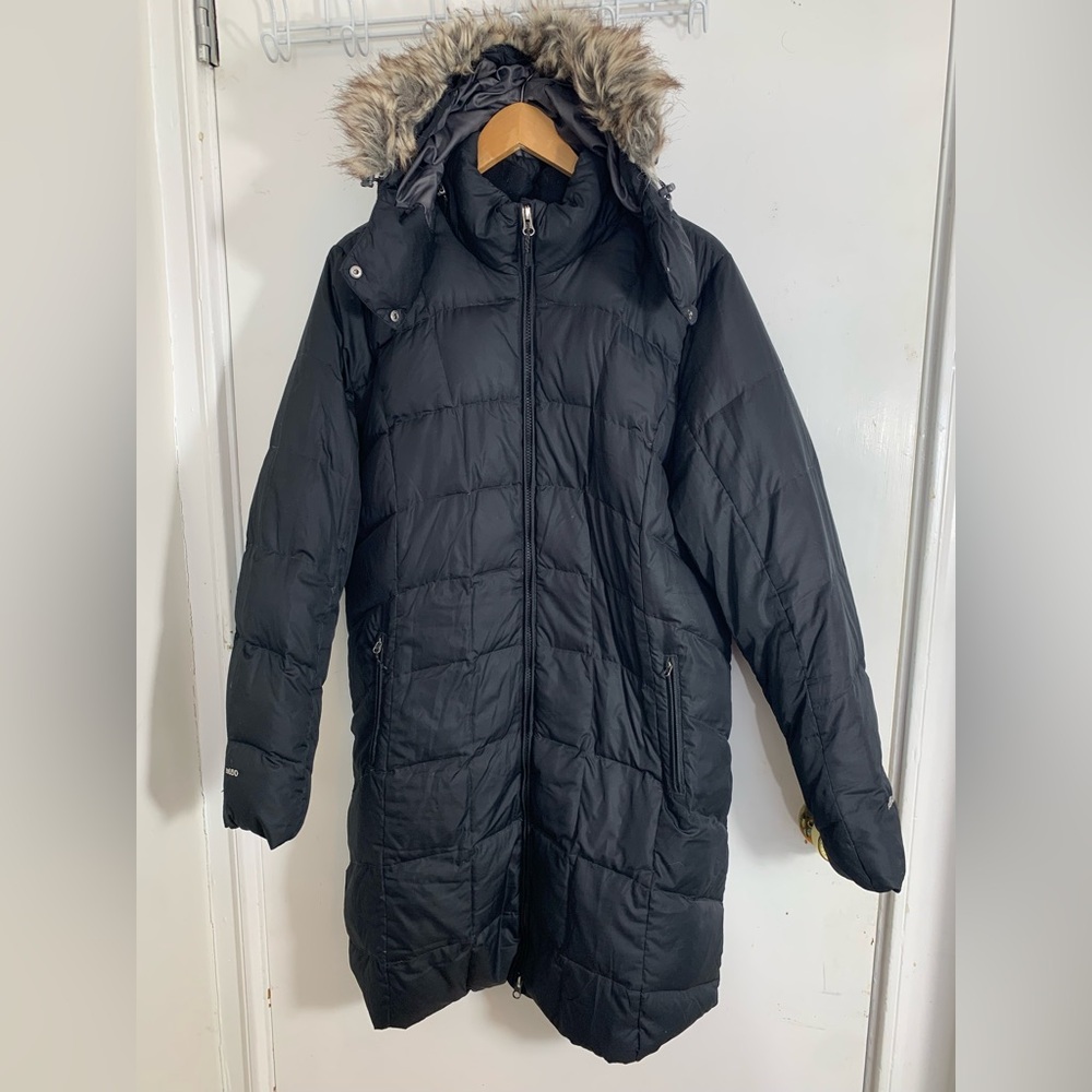 Eddie Bauer EB650 Black Down Puffer Coat with Faux Fur Hood Women’s XL